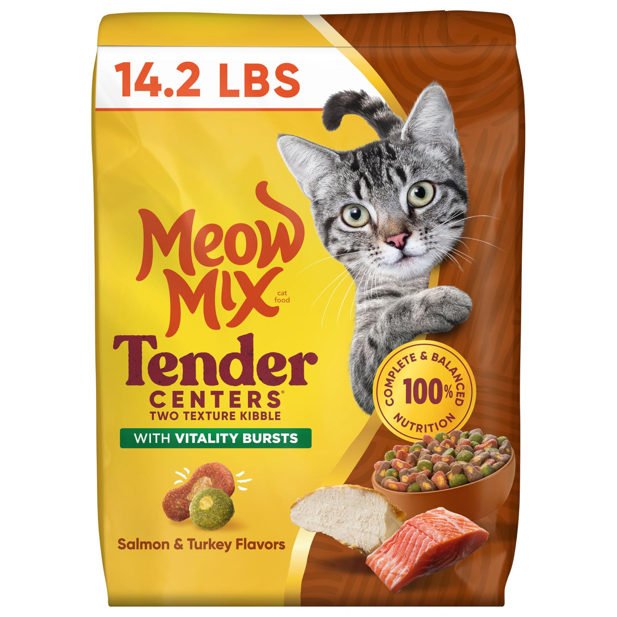 Meow Mix Tender Centers, Dry Cat Food, Salmon & Turkey Flavors, 4 Bags