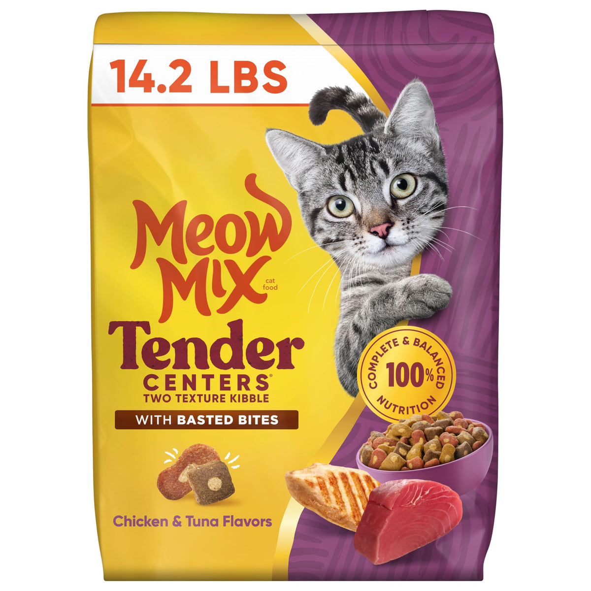 Meow Mix Tender Centers, Dry Cat Food, Salmon & Turkey Flavors, 4 Bags