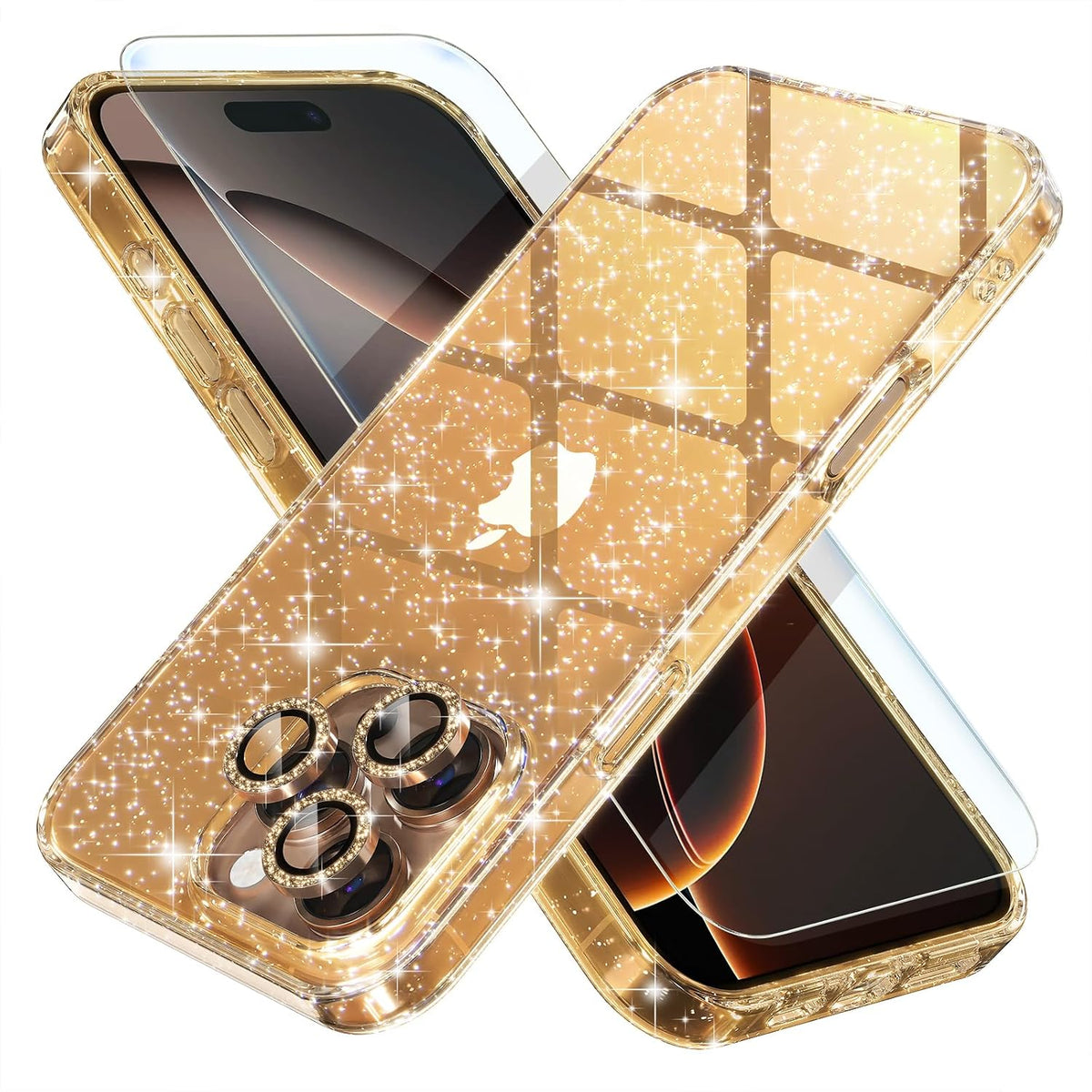 Choiche for iPhone 16 Pro Case Clear Women Girly (Glitter Gold)