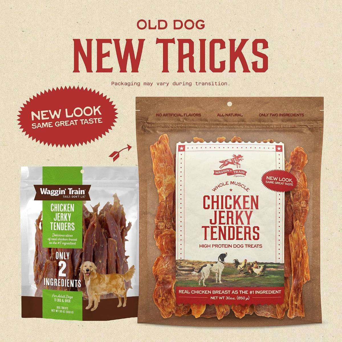 Waggin' Train Chicken Jerky Dog Treats, Made with 100% Real Chicken Breasts, Only Two All-Natural Ingredients, Great High Protein Dog Treat, Easily Digestible for Big or Small Dogs, 30 oz. Pouch