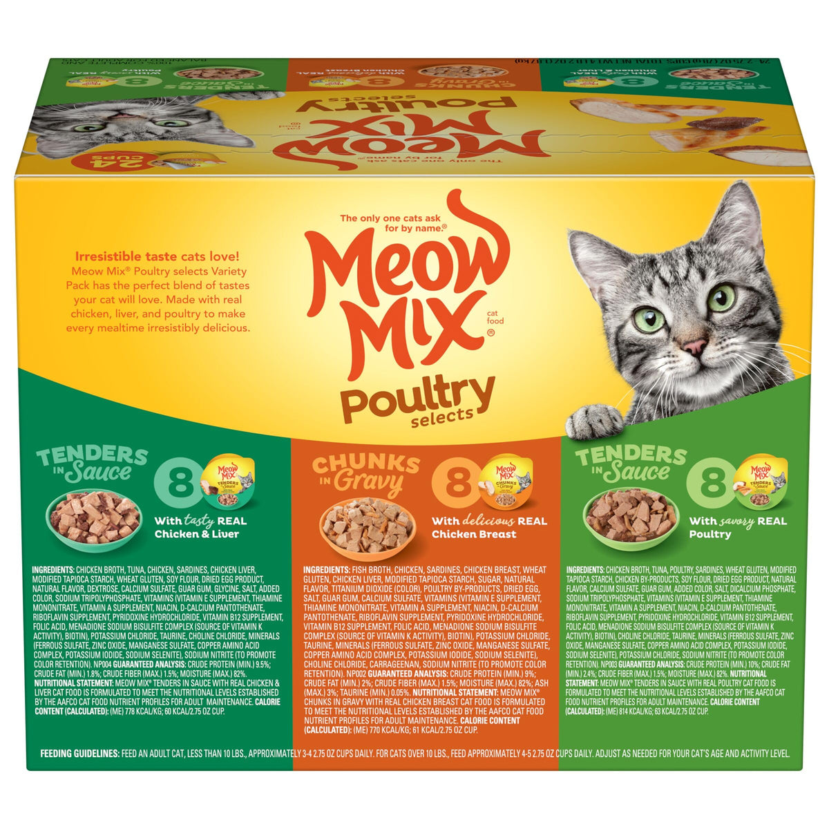 Meow Mix Poultry & Beef Favorites, Wet Food Variety Pack, 24 Cups