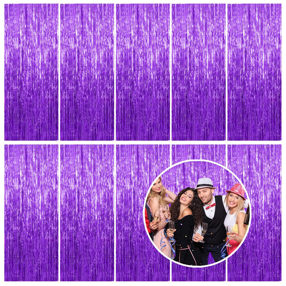 10 Pack Foil Curtain Backdrop Gold Metallic Tinsel Foil Fringe Curtains Photo Booth Props for Birthday Wedding Engagement Baby Shower Bachelorette Christmas Holiday Celebration Party Decorations