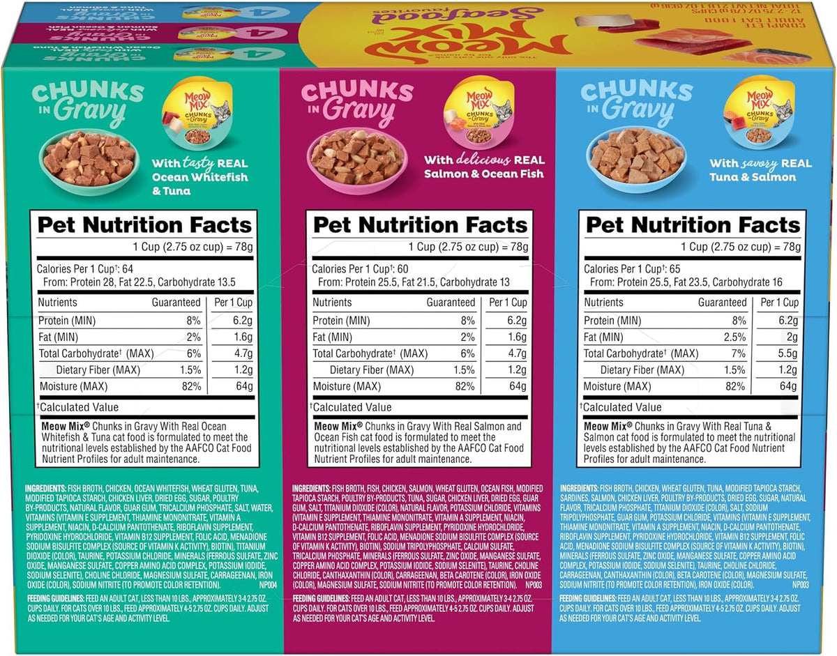 Meow Mix Seafood Favorites, Wet Food Variety Pack, 12 Cups