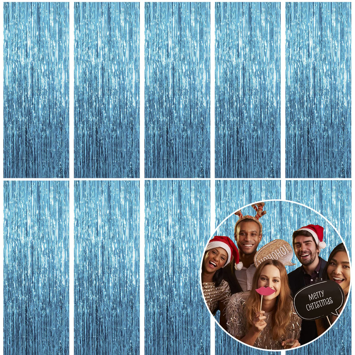10 Pack Foil Curtain Backdrop Gold Metallic Tinsel Foil Fringe Curtains Photo Booth Props for Birthday Wedding Engagement Baby Shower Bachelorette Christmas Holiday Celebration Party Decorations