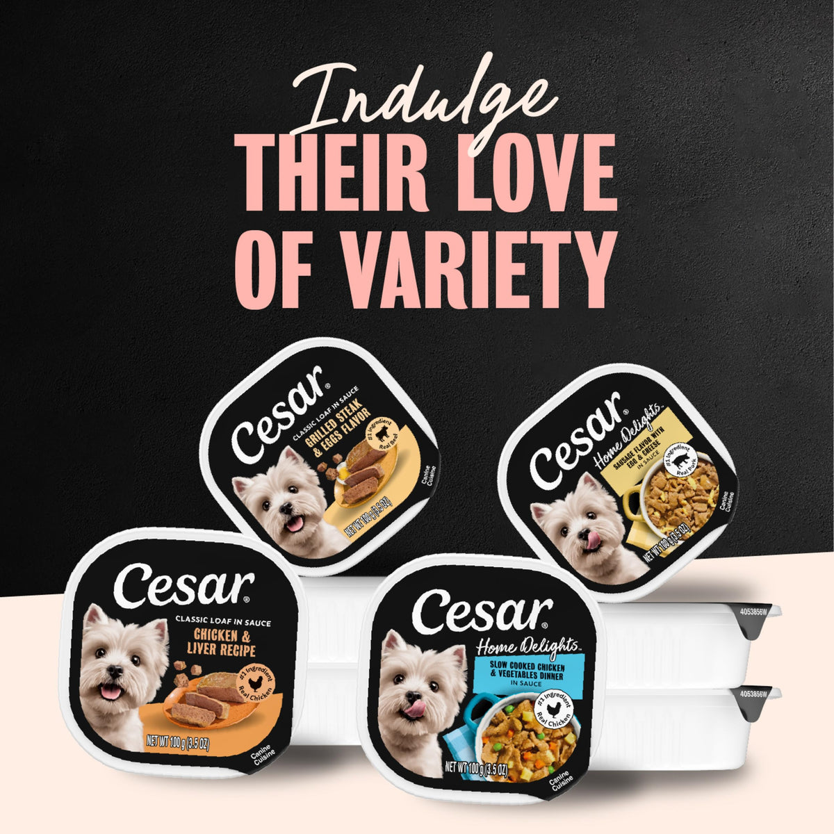 Cesar Wet Dog Food, Steak & Chicken Lovers Variety Pack, 3.5 oz, 36 count