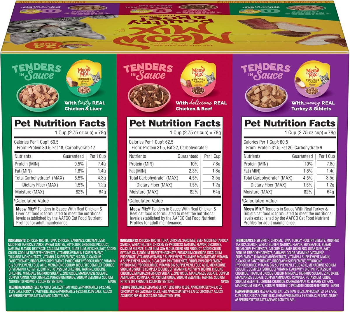 Meow Mix Poultry & Beef Favorites, Wet Food Variety Pack, 24 Cups