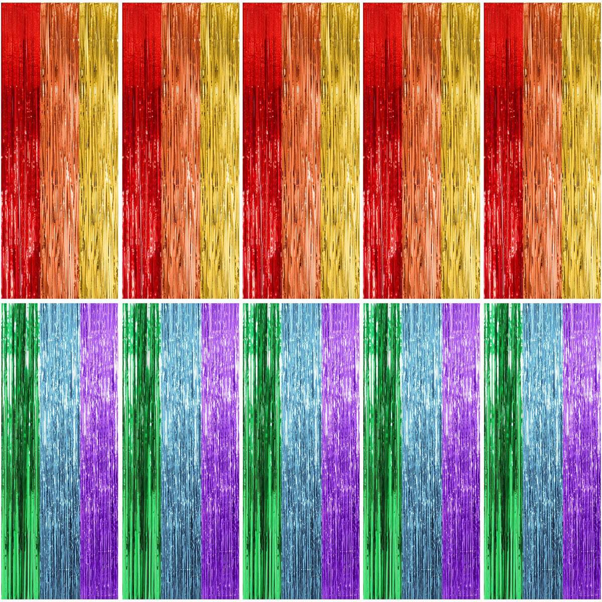 10 Pack Foil Curtain Backdrop Gold Metallic Tinsel Foil Fringe Curtains Photo Booth Props for Birthday Wedding Engagement Baby Shower Bachelorette Christmas Holiday Celebration Party Decorations