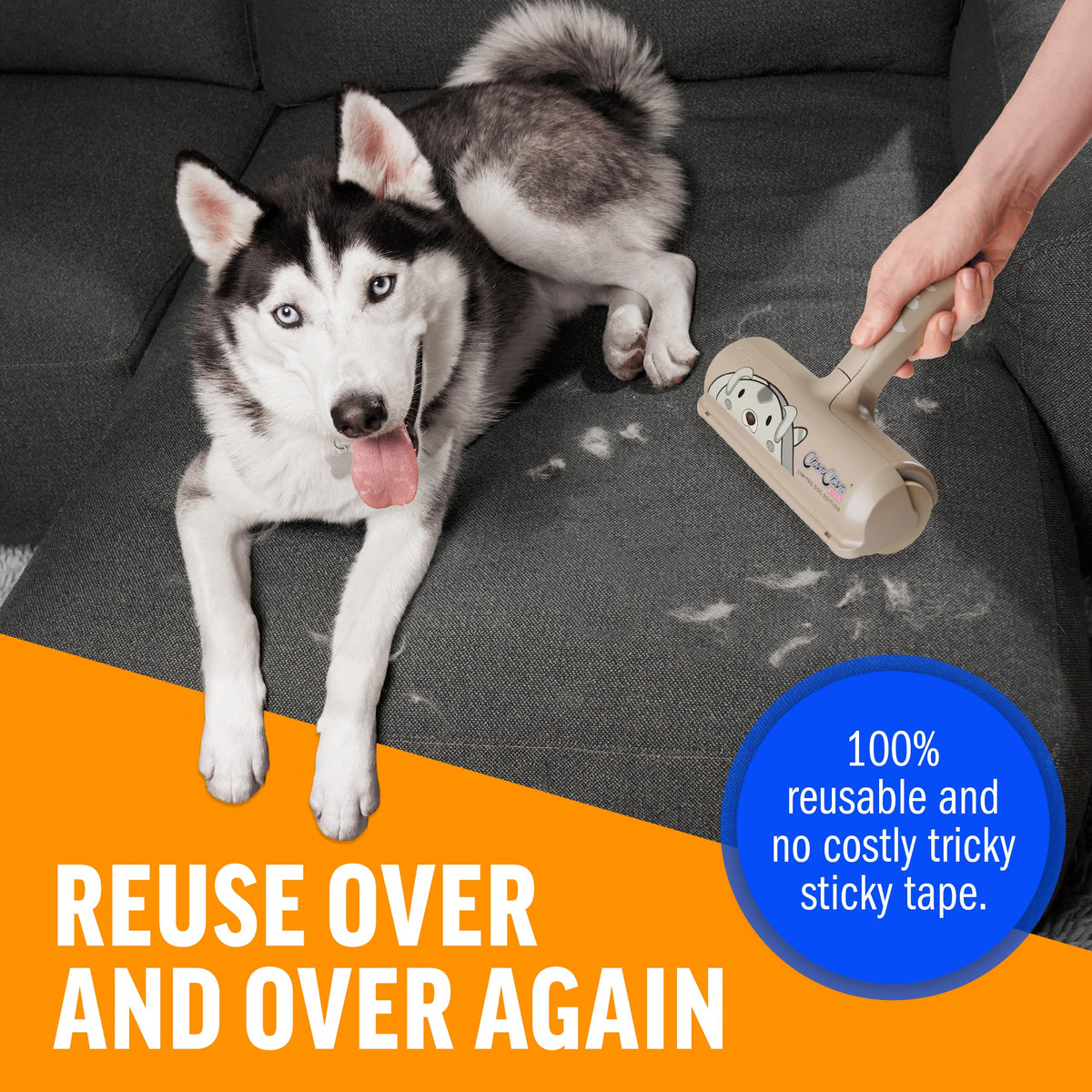 ChomChom Roller Pet Hair Remover – Original Size Reusable Lint Roller for Cat & Dog Hair on Furniture, Couch, Carpet, Car, Rugs & Bedding – Portable, Eco-Friendly (White)
