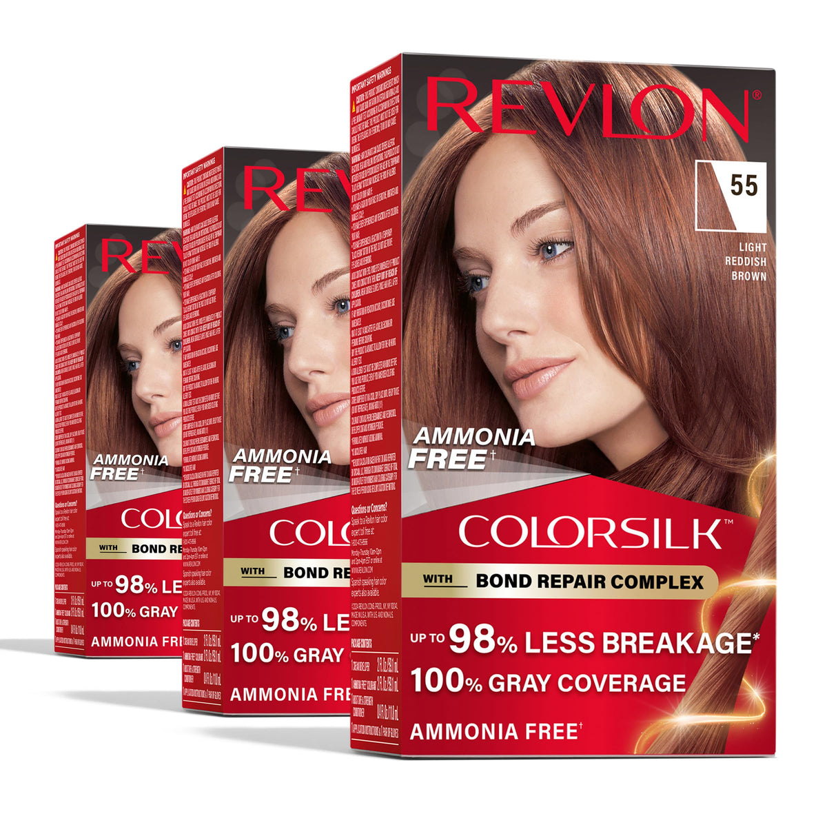 Revlon ColorSilk with Bond Repair Hair Color, 51 Light Brown, 3pk