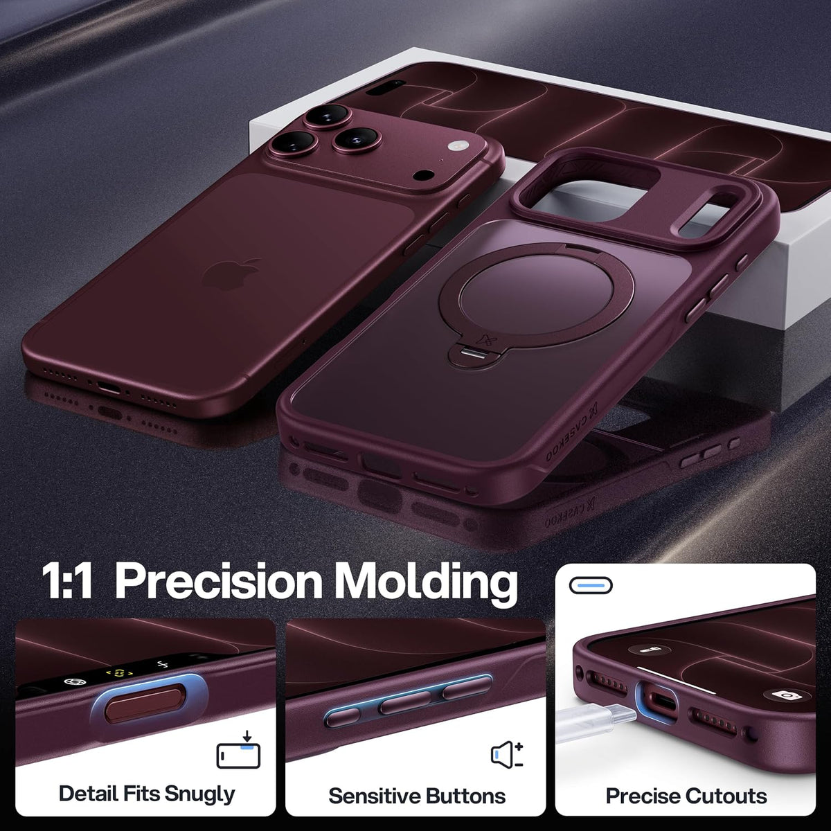 CASEKOO Marine Blue for iPhone 17 Pro Max Case with Spin Magnetic Stand
