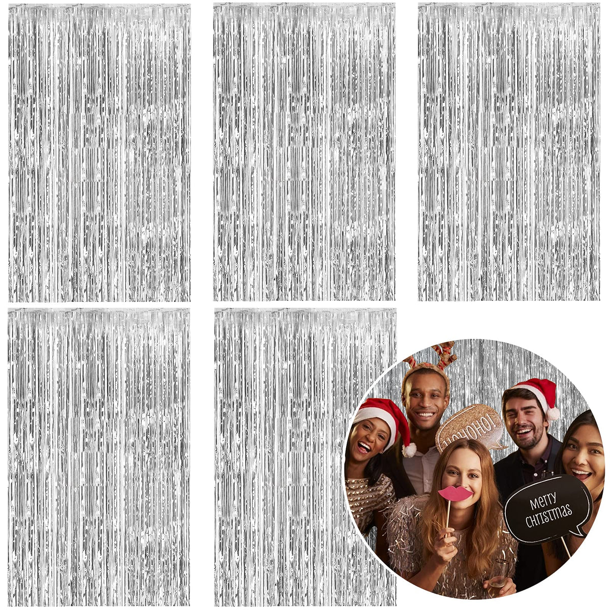 10 Pack Foil Curtain Backdrop Gold Metallic Tinsel Foil Fringe Curtains Photo Booth Props for Birthday Wedding Engagement Baby Shower Bachelorette Christmas Holiday Celebration Party Decorations