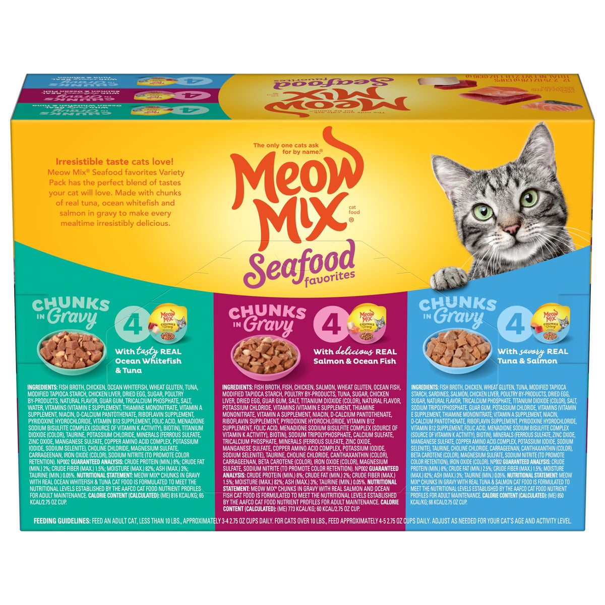 Meow Mix Seafood Favorites, Wet Food Variety Pack, 12 Cups