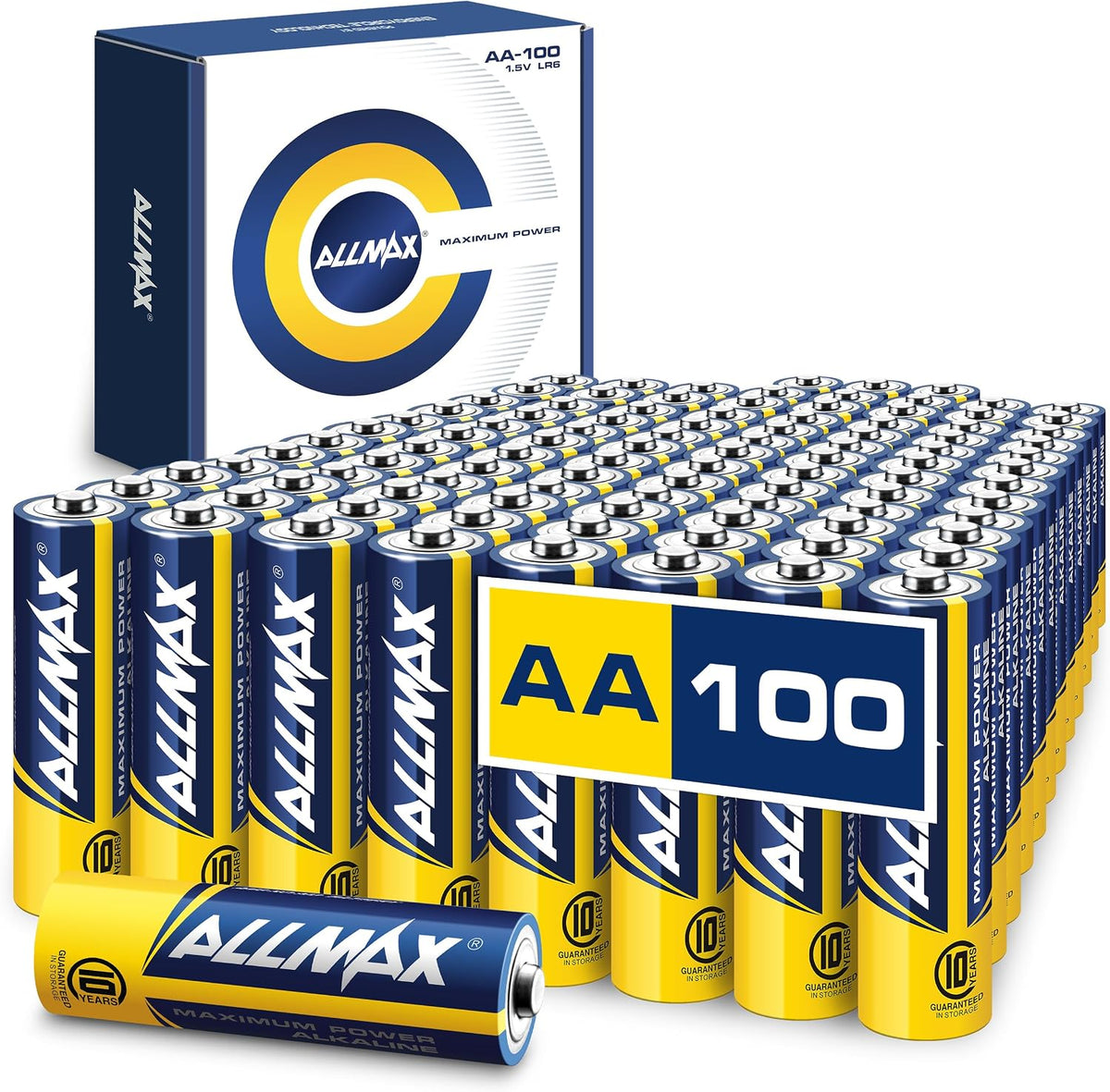 Allmax AA (LR6) Maximum Power Alkaline Batteries (100 Count) – 1.5V