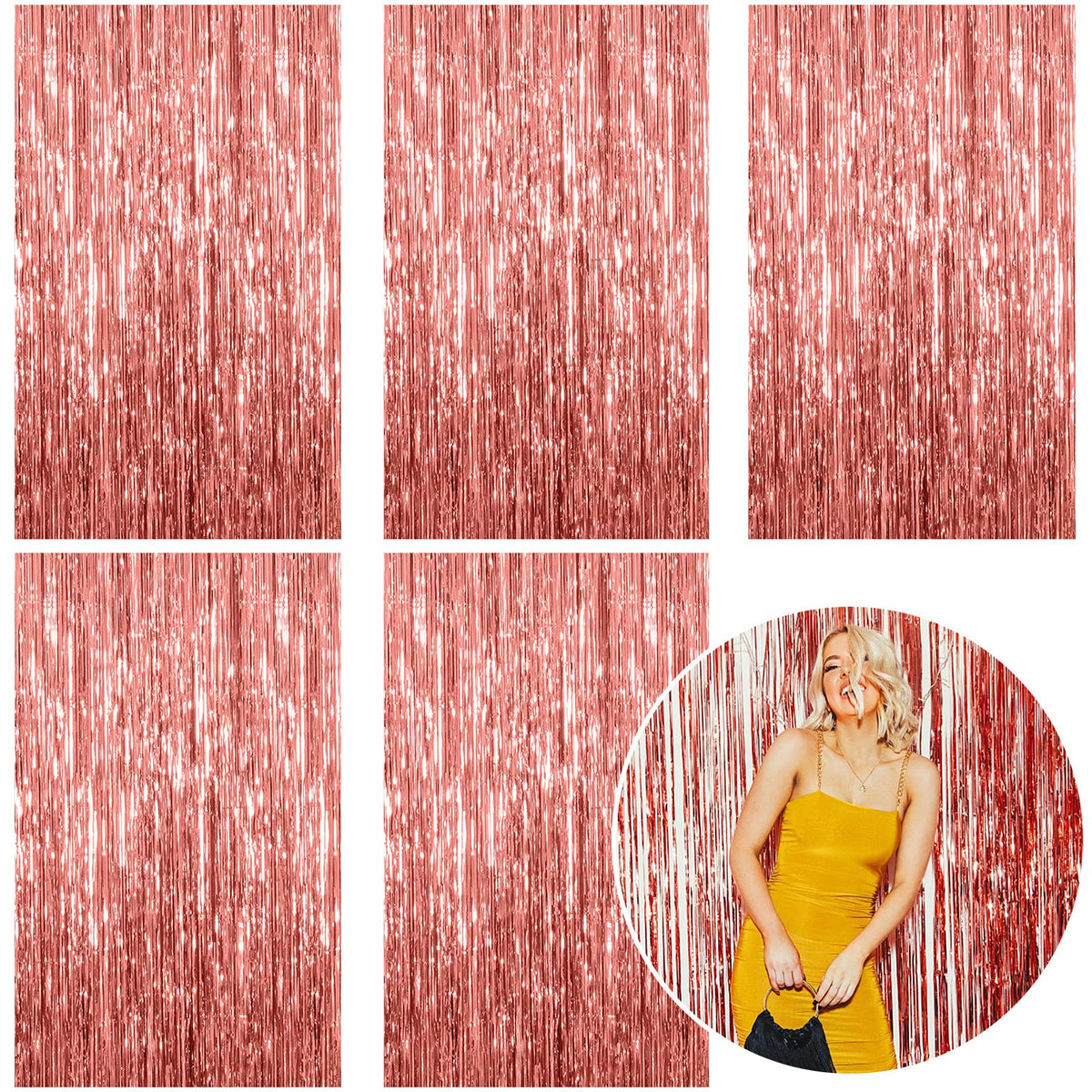 10 Pack Foil Curtain Backdrop Gold Metallic Tinsel Foil Fringe Curtains Photo Booth Props for Birthday Wedding Engagement Baby Shower Bachelorette Christmas Holiday Celebration Party Decorations