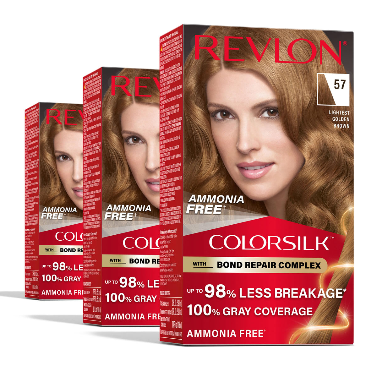 Revlon ColorSilk with Bond Repair Hair Color, 51 Light Brown, 3pk