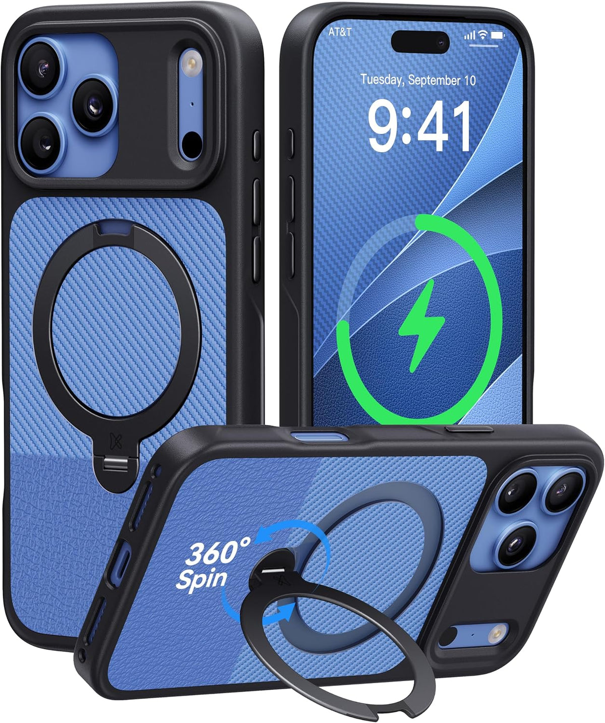 CASEKOO Marine Blue for iPhone 17 Pro Max Case with Spin Magnetic Stand