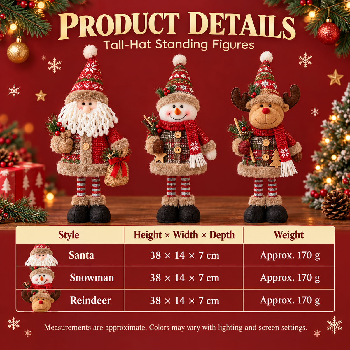 【Free Shipping】Rustic Christmas Standing Figure with Plaid Hat – Santa, Snowman or Reindeer-Home Limited Time 40% Off