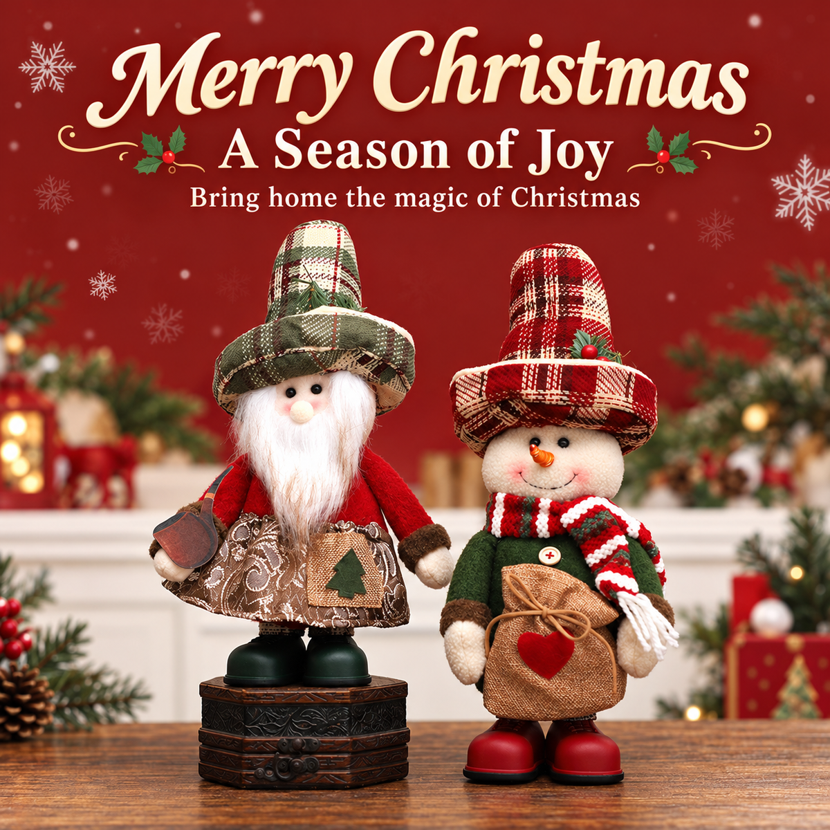 【Free Shipping】Rustic Christmas Standing Figure with Plaid Hat – Santa, Snowman or Reindeer-Home Limited Time 40% Off