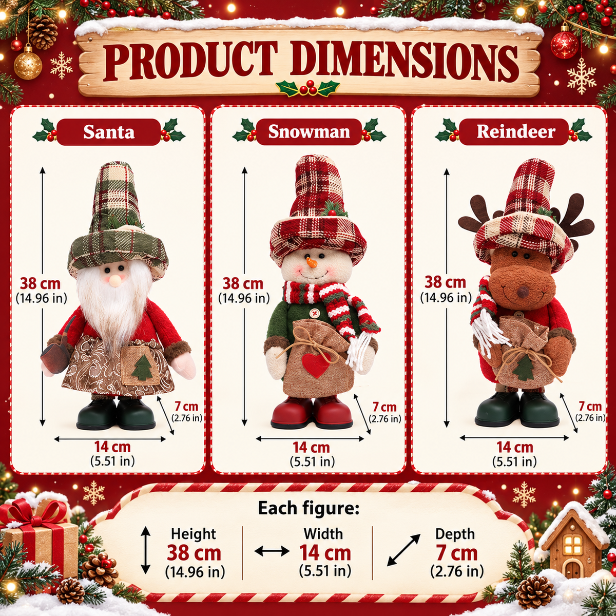 【Free Shipping】Rustic Christmas Standing Figure with Plaid Hat – Santa, Snowman or Reindeer-Home Limited Time 40% Off