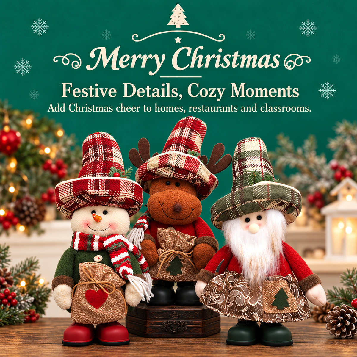 【Free Shipping】Rustic Christmas Standing Figure with Plaid Hat – Santa, Snowman or Reindeer-Home Limited Time 40% Off
