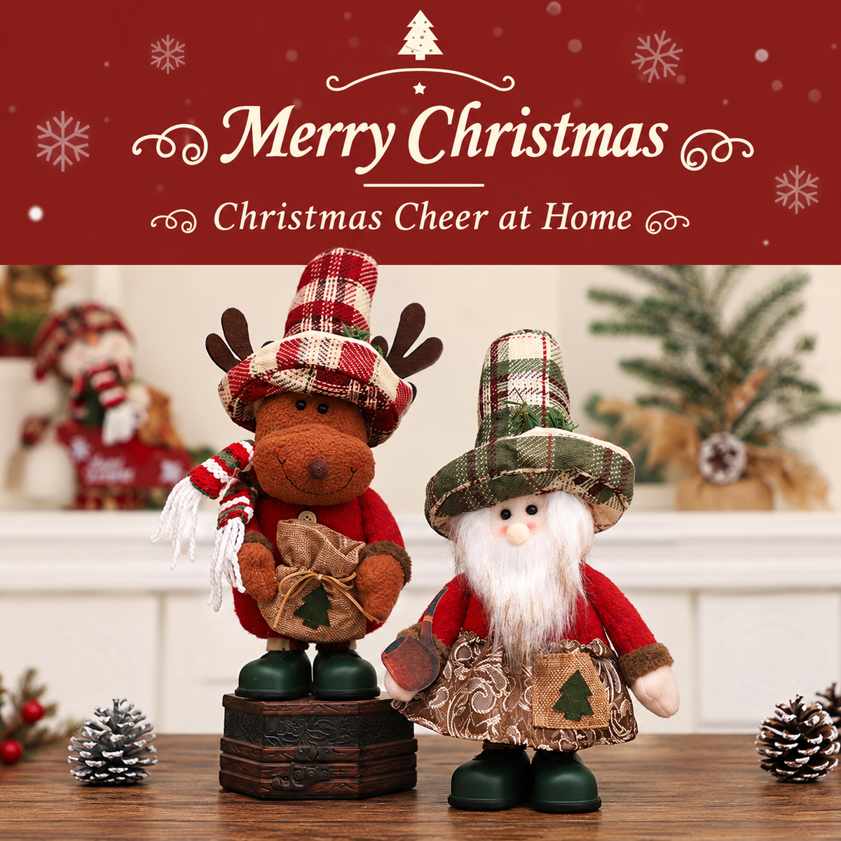 【Free Shipping】Rustic Christmas Standing Figure with Plaid Hat – Santa, Snowman or Reindeer-Home Limited Time 40% Off