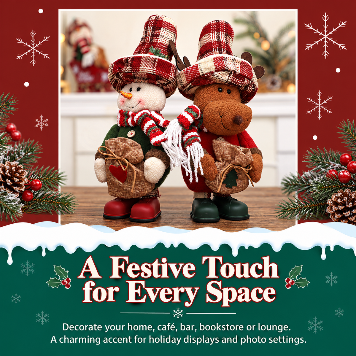 【Free Shipping】Rustic Christmas Standing Figure with Plaid Hat – Santa, Snowman or Reindeer-Home Limited Time 40% Off