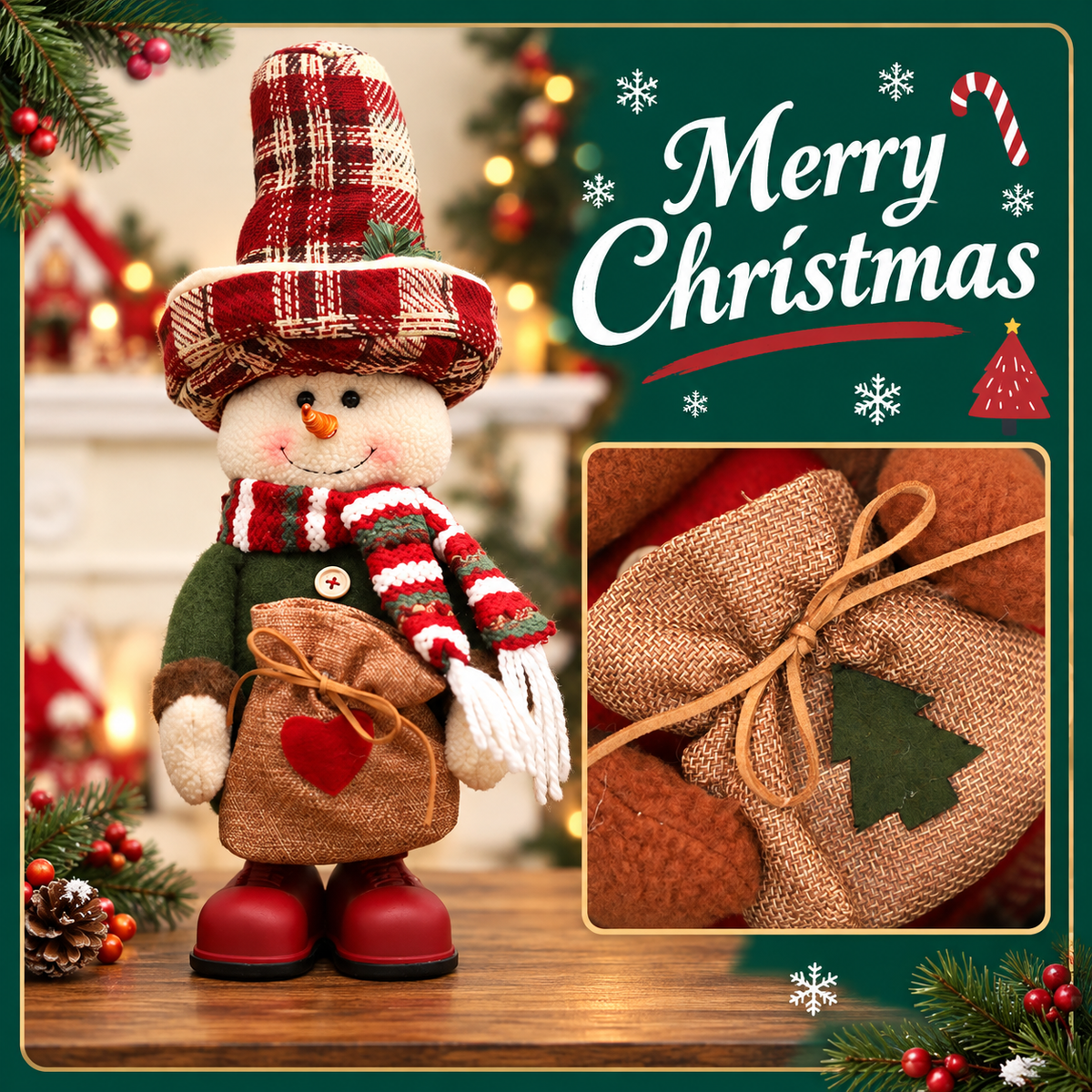 【Free Shipping】Rustic Christmas Standing Figure with Plaid Hat – Santa, Snowman or Reindeer-Home Limited Time 40% Off