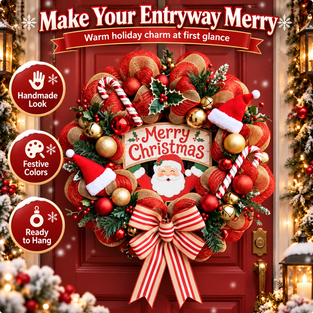 Handmade Merry Christmas Santa Wreath – A Joyful Welcome for Your Door
