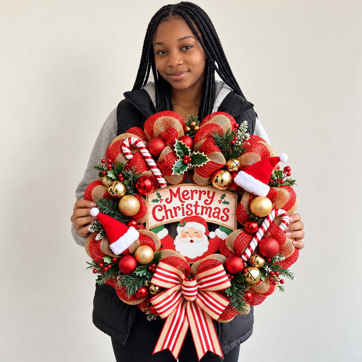 Handmade Merry Christmas Santa Wreath – A Joyful Welcome for Your Door