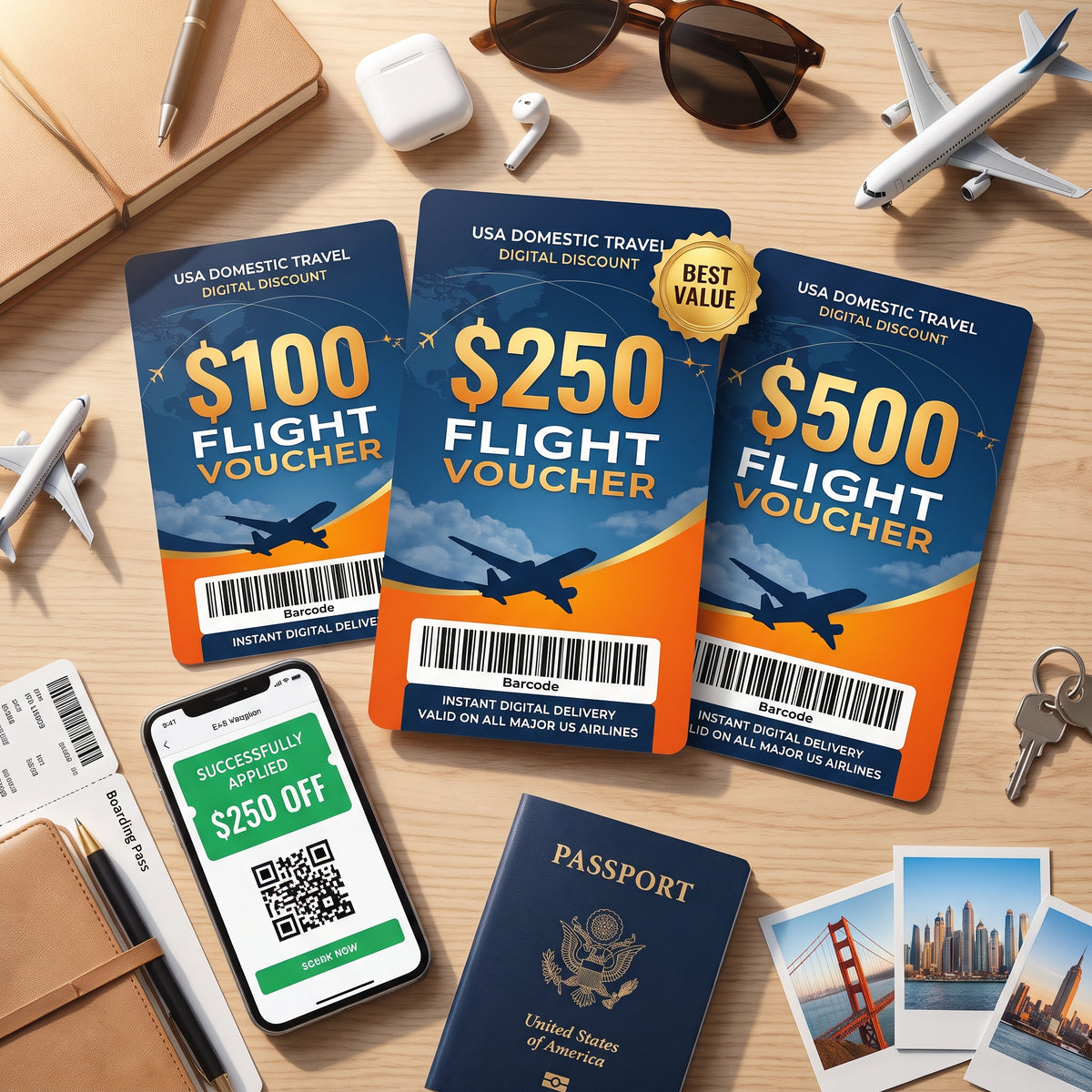 Premium US Flight Discount Voucher – Instant Digital Delivery (Valid on Major Airlines)